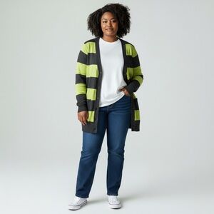 Sweet Romeo Gray and Green Long Button Down Long Sleeve Cotton Cardigan size L